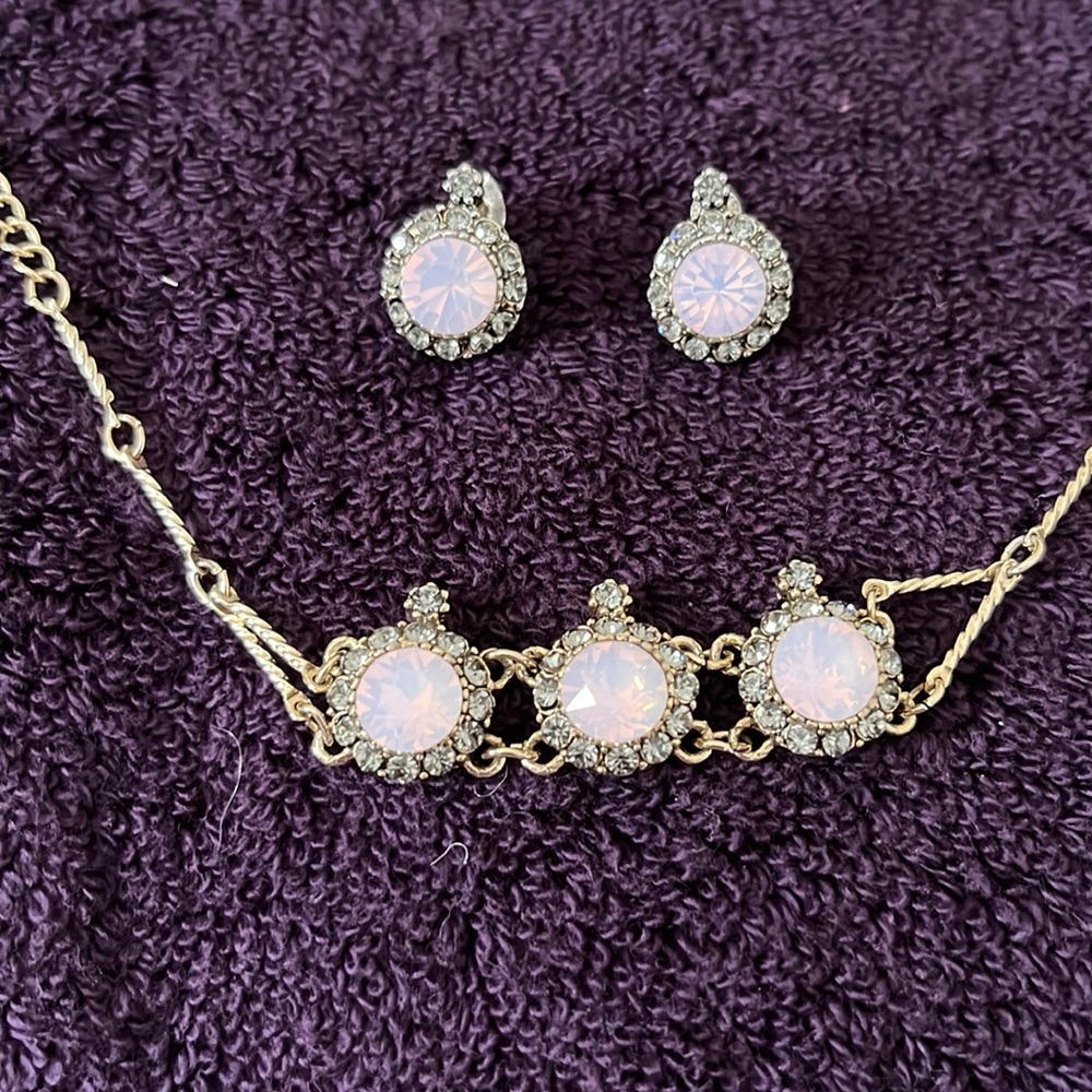 Silver Bracelet and Earrings with Light Pink Gems